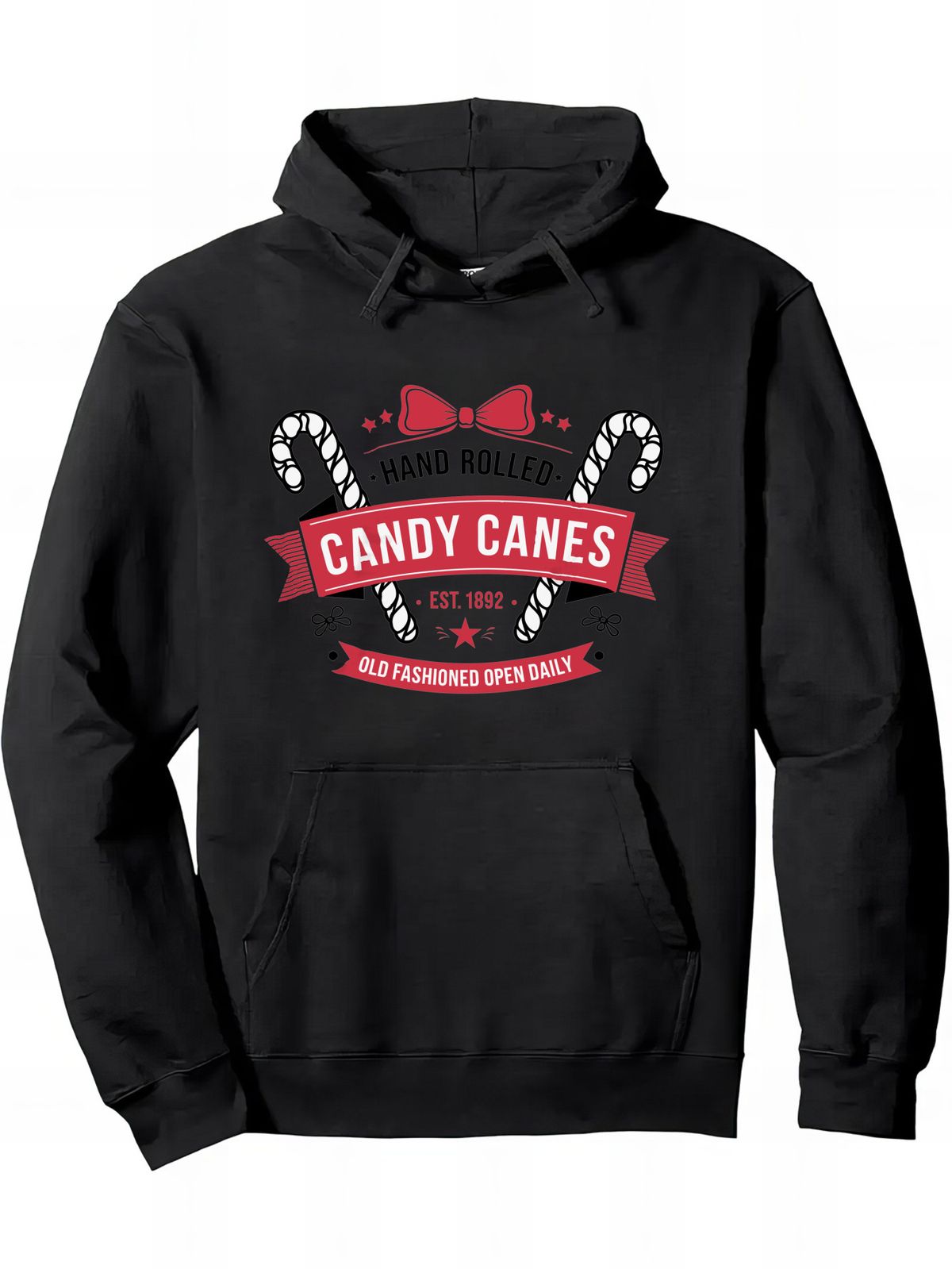 Men's Candy Canes Hooded Sweatshirt - Soft Winter Pullover Hoodie With Candy Cane Lettering & Peppermint Design_viptrois.com
