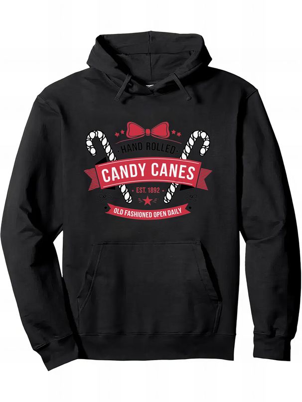 Men's Candy Canes Hooded Sweatshirt - Soft Winter Pullover Hoodie With Candy Cane Lettering & Peppermint Design_viptrois.com
