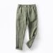 Men's Clothing Linen Pants Mid Waist Casual Pants Loose Large Size Breathable Trousers_viptrois.com