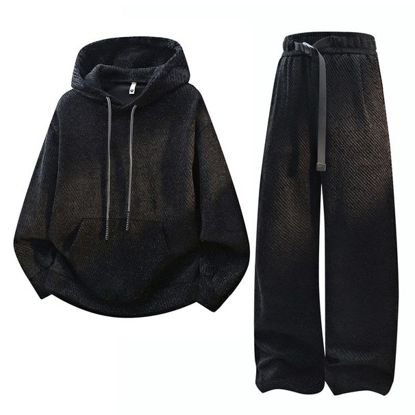 "Men's College Style Hooded Sweatshirt Set – Loose Fit Casual Cardigan & Pants – Black/Gray/White"_viptrois.com