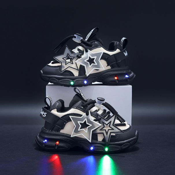 Girls' Shoes Autumn New Style LED Light Shoes Sports Mesh Shoes Small Children's Running Shoes Girls Dad Shoes_viptrois.com