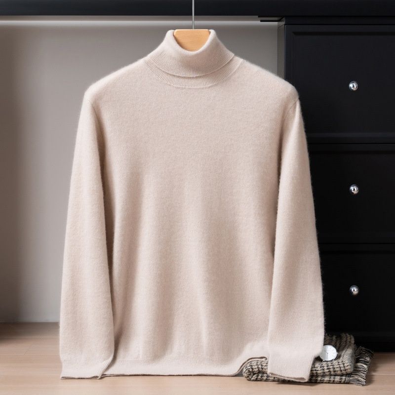 Nordmann 100% Pure Cashmere Men's Turtleneck Solid Color Loose Knitted Base Shirt Business Casual Airy High Turn Collar Sweater_viptrois.com