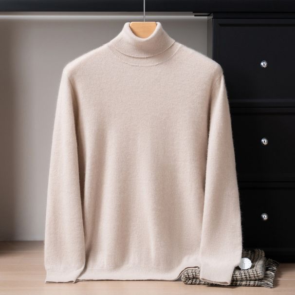 Nordmann 100% Pure Cashmere Men's Turtleneck Solid Color Loose Knitted Base Shirt Business Casual Airy High Turn Collar Sweater_viptrois.com