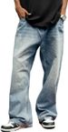 Mens Baggy Jeans Vintage Plain Pants Casual Wide Leg Loose Fit Denim Hip Hop Jean_viptrois.com