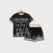 Men's Clothing 2 Pieces Summer Men's Summer Trend Casual Fashion Short Sleeve Shorts Set Letters And Numbers 77 Printing_viptrois.com