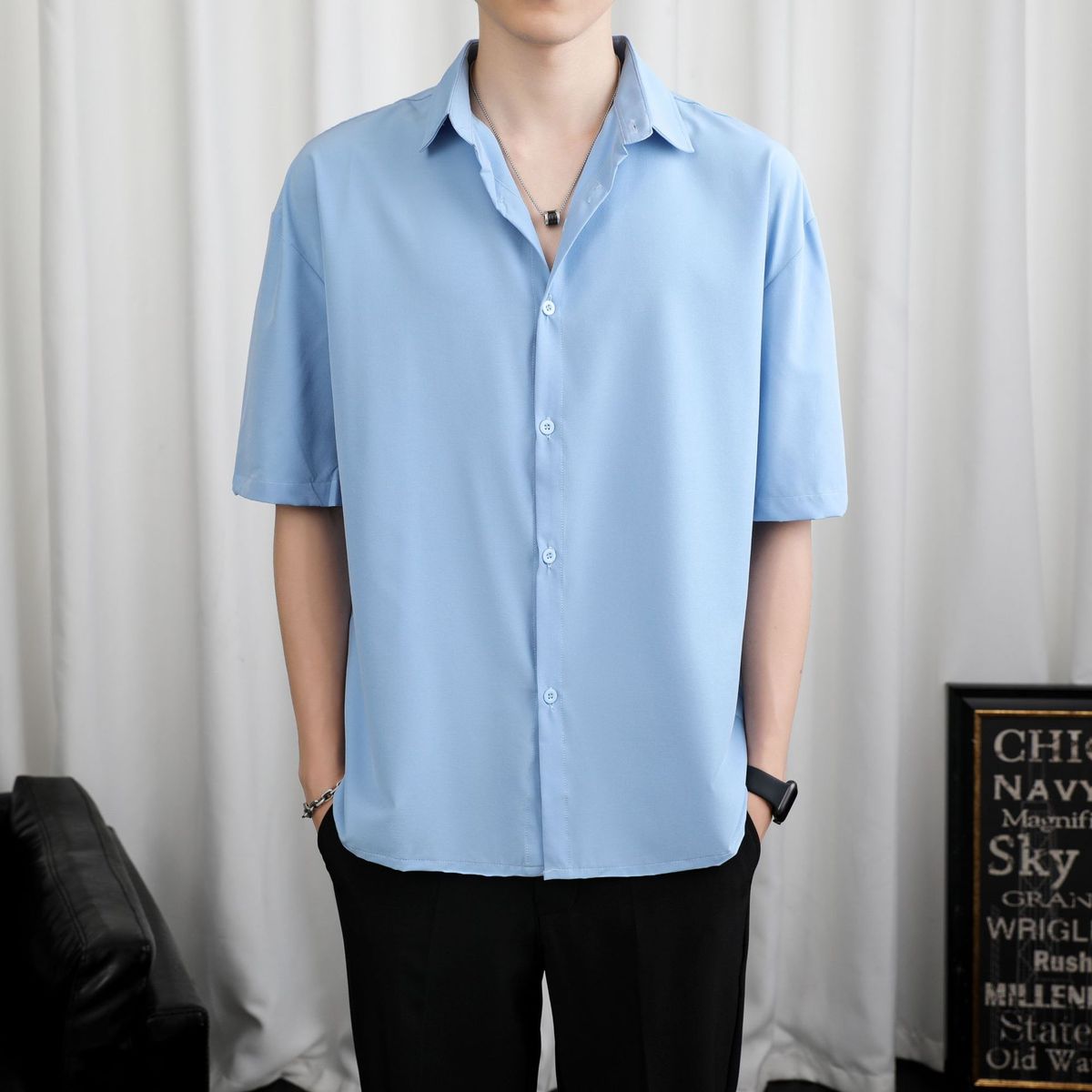 K Men's Thin Long Sleeved Shirt With A High-end Feel And A Cool And Loose Drape_viptrois.com