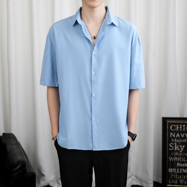 K Men's Thin Long Sleeved Shirt With A High-end Feel And A Cool And Loose Drape_viptrois.com