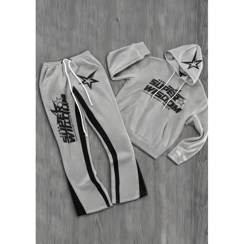 Retro Star Print Hoodie & Jogger Set | 3D Graphic Unisex Streetwear | Vintage American Style Two-Piece Outfit_viptrois.com