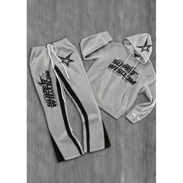 Retro Star Print Hoodie & Jogger Set | 3D Graphic Unisex Streetwear | Vintage American Style Two-Piece Outfit_viptrois.com