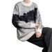 Men's Contrast Color Round Neck Sweater – Oversized Relaxed Fit Pullover (Black/White, Gray/Black, Gray/Blue, M-5XL)_viptrois.com