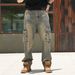 Multi-pocket European And American Tooling Jeans Men's Wide Legs Loose Large Size Cross Mirror_viptrois.com