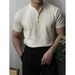 Men's Clothing Henry Collar Knitted T Shirt Men's Short Sleeved Casual Bottoming Shirt Retro Amei Khaki Summer_viptrois.com