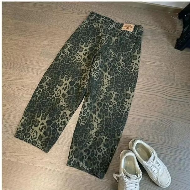 Tan Leopard Jeans Men Denim Pants Male Oversize Wide Leg Trousers Streetwear Hip Hop Vintage Clothes Loose Casual_viptrois.com