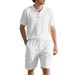 Men's Clothing Men's Summer Outdoor Simple Linen Breathable Loose Polo Short Sleeved Work Shorts Casual Suit_viptrois.com