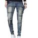 Men's new autumn street fashion men's jeans spliced slim fit scratched holes beggar small straight mid-waist pants_viptrois.com