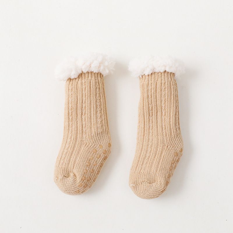 Kid's Clothing Spanish Super Thick Wool Lambskin Children's Floor Socks Solid Color Plus Velvet Baby Socks Non Slip Baby Floor Socks_viptrois.com