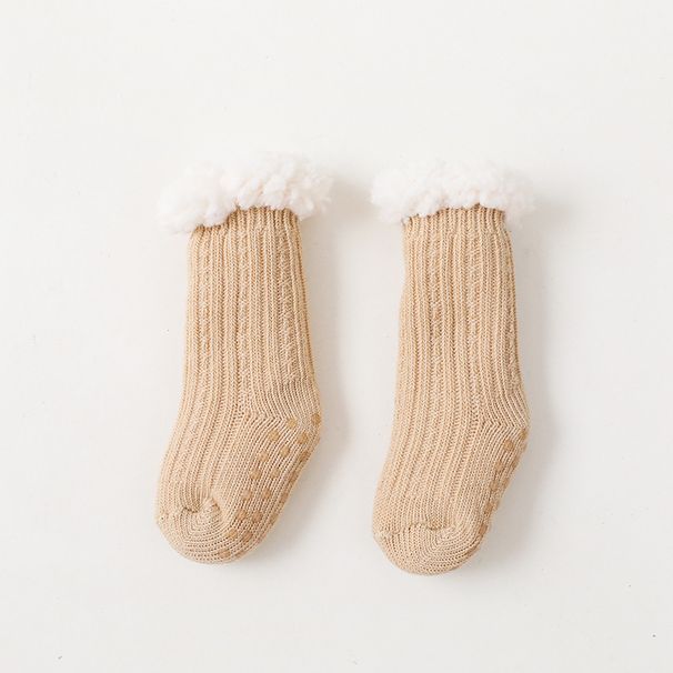 Kid's Clothing Spanish Super Thick Wool Lambskin Children's Floor Socks Solid Color Plus Velvet Baby Socks Non Slip Baby Floor Socks_viptrois.com