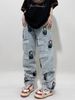 Man's clothing Hipster ripped patch jeans men's loose straight leg heavy pants_viptrois.com