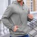 Cross-Border Spring And Autumn Pullover Solid Color Jacquard Casual Sports Loose Long Sleeve Hooded Half-Zip_viptrois.com