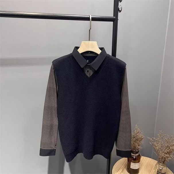 Men's Clothing Shirt sweater two piece suit autumn and winter men's tops 2024 new knitted sweater men's plaid tops jacket men_viptrois.com