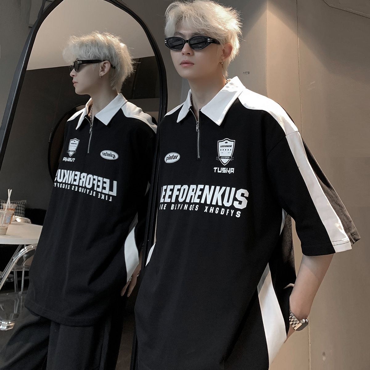 2025 Men's Short-sleeve Polo Shirt, Japanese Retro Half-sleeve T-shirt, Trendy American High Street Heavy-duty_viptrois.com