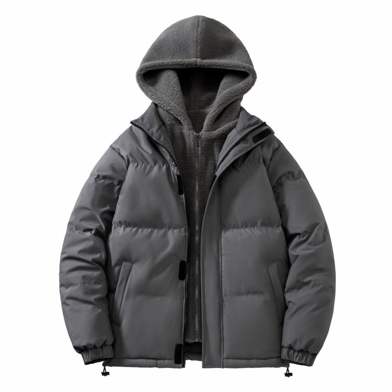 Men's Clothing Fleece-Lined Hooded Winter Coat, Sherpa Particle Pullover Jacket, Loose Fit Casual Streetwear, Insulated Outerwear For Cold Weather_viptrois.com