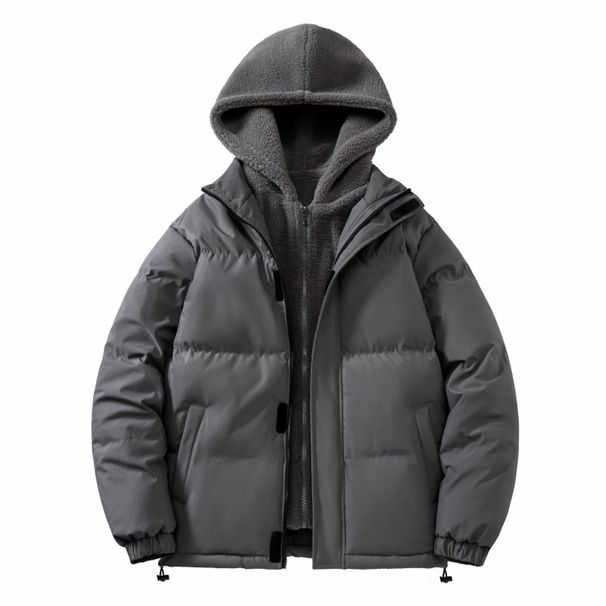 Men's Clothing Fleece-Lined Hooded Winter Coat, Sherpa Particle Pullover Jacket, Loose Fit Casual Streetwear, Insulated Outerwear For Cold Weather_viptrois.com