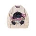 YWFG Original Cartoon Print Crewneck Sweater Men's Hip Hop Loose Fit Knit Pullover Unisex Streetwear Casual Top_viptrois.com