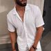 Men's Clothing Casual Knitted Shirt Solid Color Lapel Hollow Breathable Short Sleeved Top_viptrois.com