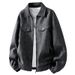 Men’s Vintage Suede-Look Jacket – Retro Biker Style (M-3XL, Lightweight Polyester, Stand Collar, Charcoal/Black/Khaki)_viptrois.com