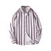 Men's Korean Style Striped Shirt Jacket - Urban Casual Long Sleeve Lapel Top, All-Match Trendy Oversized Coat (Dark Blue/White/Black_viptrois.com
