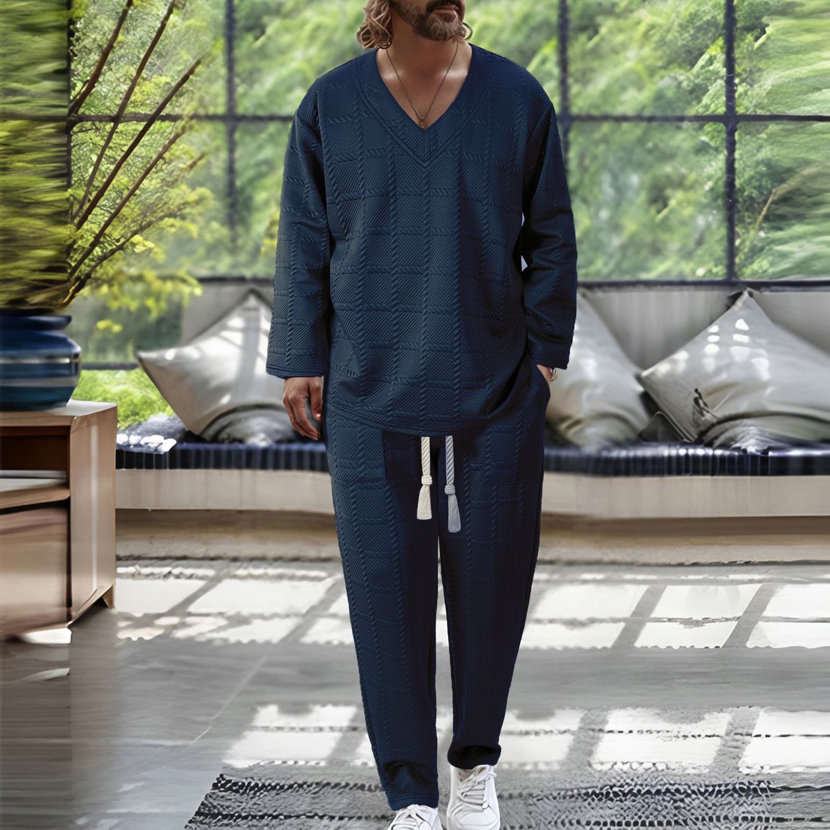 Solid Color Texture Fashion Casual Men's Suit_viptrois.com