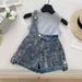 Kids’ Clothing Girls Summer New Suit Sleeveless Top Plus Printed Denim Shorts Two Piece Suit Baby Girl Fashion Suit_viptrois.com