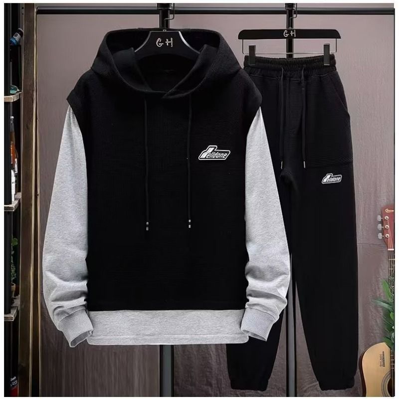 Men's Clothing Waffle Sweatshirt Suit Men's Four Seasons Brand Running Sportswear Handsome Boys Clothes Set_viptrois.com