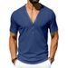 Men's Summer V-Neck Henley Short Sleeve T-Shirt Stretch Comfort Fit Casual Contrast Trim Tee Stylish V-Neck Henley Design_viptrois.com