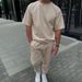 Men's Casual Suit Summer New Sports Loose Fit Plus Size Round Neck Solid Color Men's Short Sleeved Pants_viptrois.com