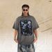 Men's Distressed Ripped Washed T-Shirt, American Style Trendy Short Sleeve Top_viptrois.com