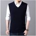 Spring And Autumn Wool Solid Color For Middle-aged Men, High-end V-neck Knitted Sweater, Warm Sleeveless Vest_viptrois.com