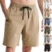 Men's Cotton Linen Shorts Straight Leg Solid Color Breathable Drawstring Elastic Waist Daily Beach Casual Five Point New_viptrois.com