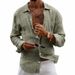 Men's Spring Linen Long Sleeve Shirt, Casual Solid Color Lapel Lightweight Open Front Blouse, Versatile Breathable Relaxed Fit Shacket_viptrois.com