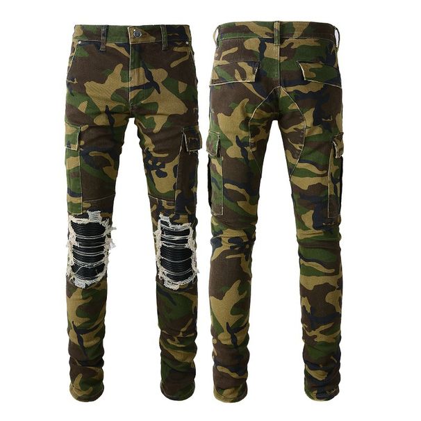 American High Street Camouflage Jeans Outdoor Casual Versatile Ripped Stretch Slim Fit Skinny Men's Pants 536_viptrois.com