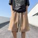 Loose Fitting Five Point Shorts Hip Hop Sporty Style with Flame And Letter Print Casual Elastic Trendy Men's And Women's Bottoms_viptrois.com