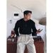 Pure Henry Collar Knitted Long Sleeve Men's Spring And Autumn Korean Style Ribbed Textured T-Shirt Casual Commuter Sweater_viptrois.com