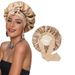 Popular double layer satin nightcap bow ribbon round hat silk beauty hair care hat wide brim hat_viptrois.com