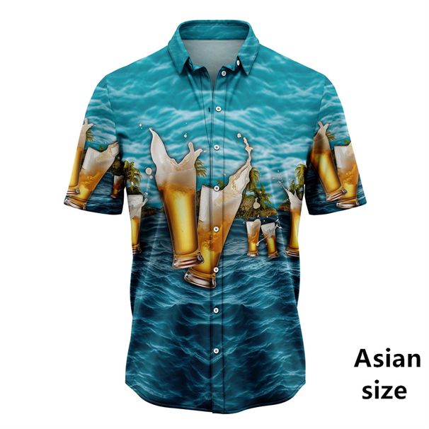 Harajuku Graphic Beer T-Shirt For Men, 3D Print Short Sleeve Hawaiian Summer Button Up Shirt, Polyester Spandex_viptrois.com