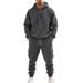 Men's Heavyweight Fleece Hooded Sweatshirt And Sweatpants Set Loose Casual Autumn Winter Sports Two-Piece Set_viptrois.com