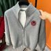 Unisex Vintage Letter Embroidery Sweater – Oversized Knit Cardigan With Dual Zippers & Badge Detail (S-XXL, Black/Grey, Stretch Polyester)_viptrois.com