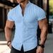 Men's Clothing Short Sleeved Cool Stand Up Collar Handsome Trend Summer Shirt Tops_viptrois.com