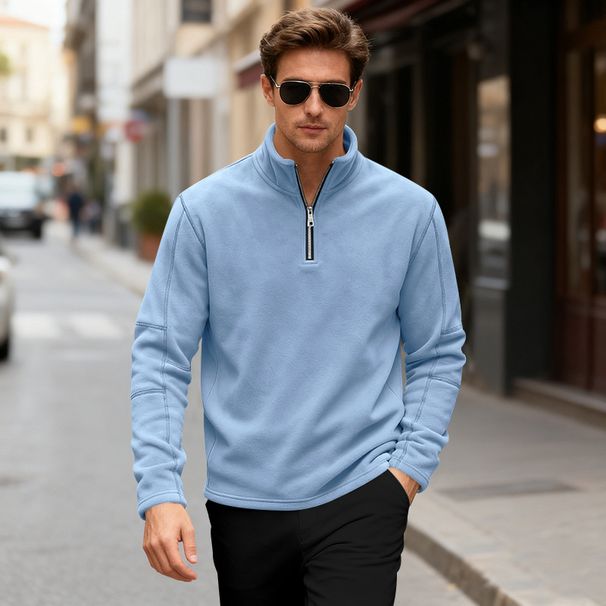 Men's Half-Zip Stand Collar Sweatshirt – Thick Fleece Loose Fit For Autumn & Winter_viptrois.com