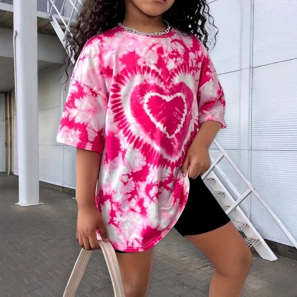Mother & Kids INS Fashion Heart Shaped Tie Dye Full Print Short Sleeved Children's Casual Summer Suit_viptrois.com